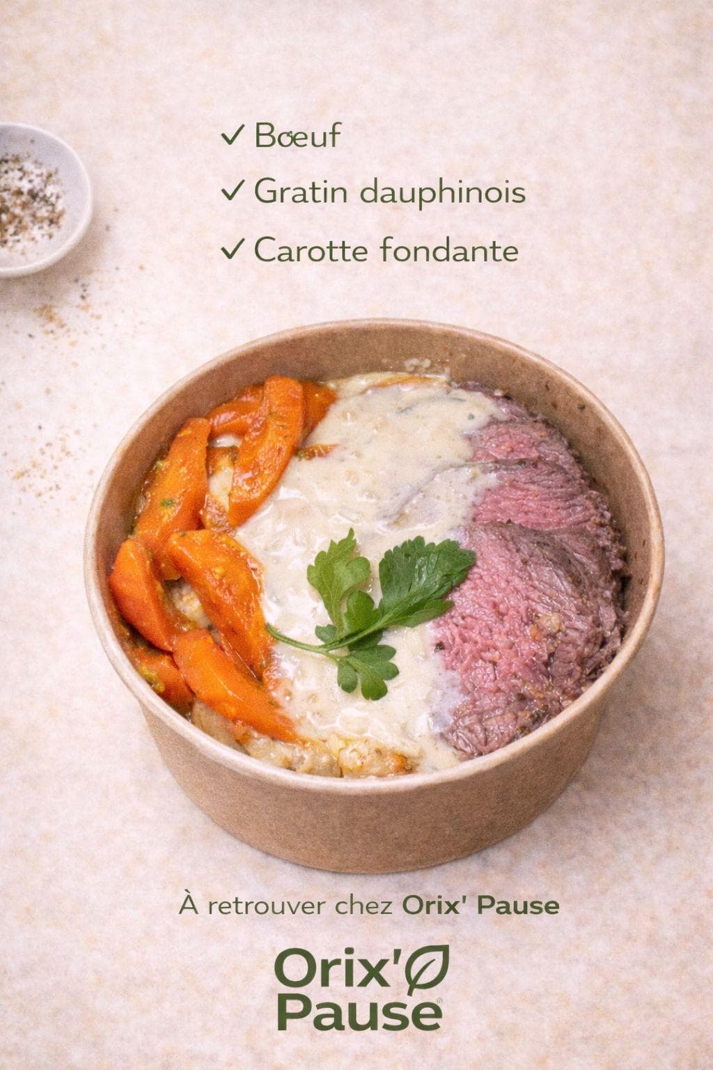 Bœuf, gratin dauphinois et carotte fondante